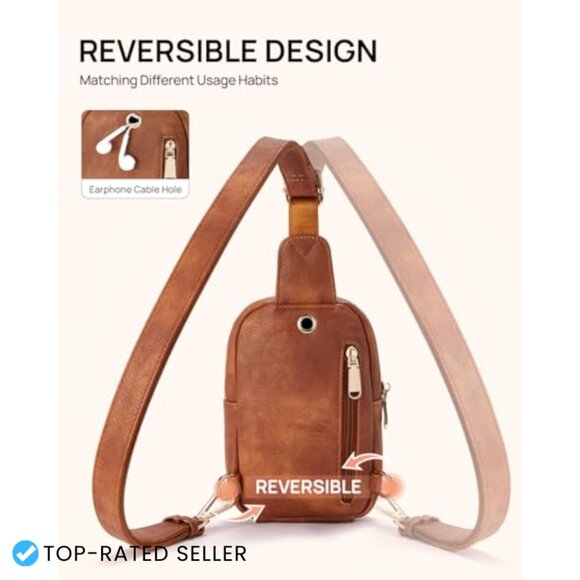 Faux Leather Crossbody Sling Bag Adjustable Strap Chic Minimal Travel Purse - Picture 6 of 7